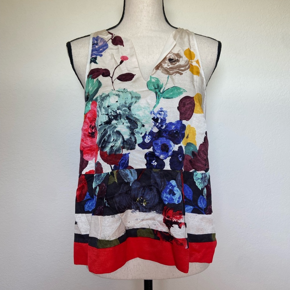 Anthropologie HD in Paris Abstract Floral Sleeveless Zip Back Top Size 4